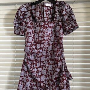 Likely Sandra Ruched Square Neck Minidress in Fig/Lavender Luster